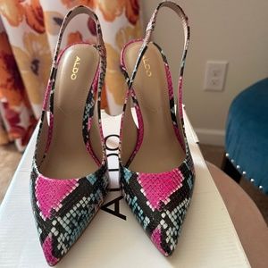 ALDO LEGENAMA SnakeSkin Stiletto Slingback Heel Sandal - Size 7.5
